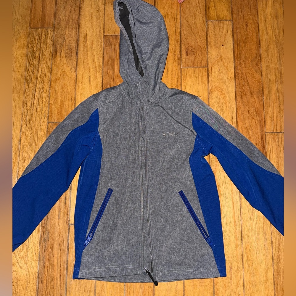 Gray and Blue Hooded Jacket